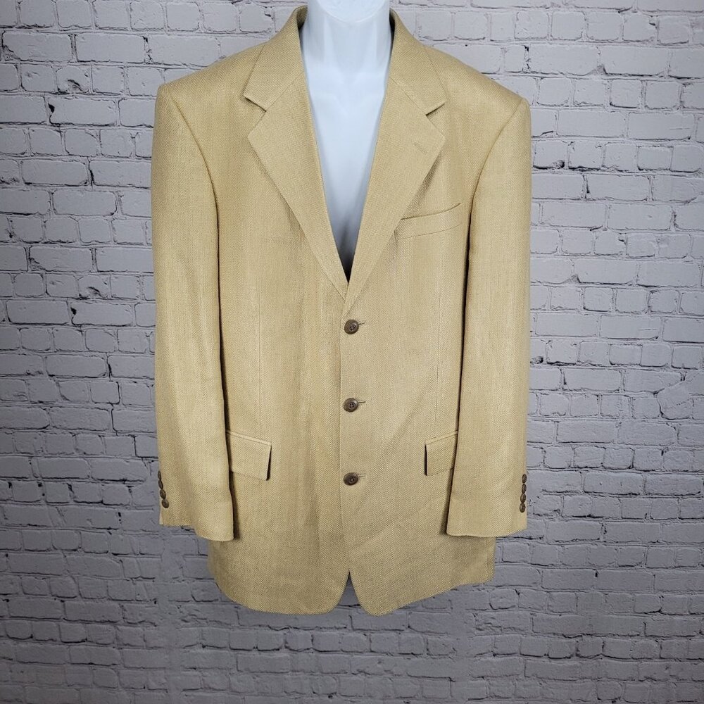 Bachrach Gold 100% Silk Herringbone 3 Button Notch Blazer Sport Coat 42L